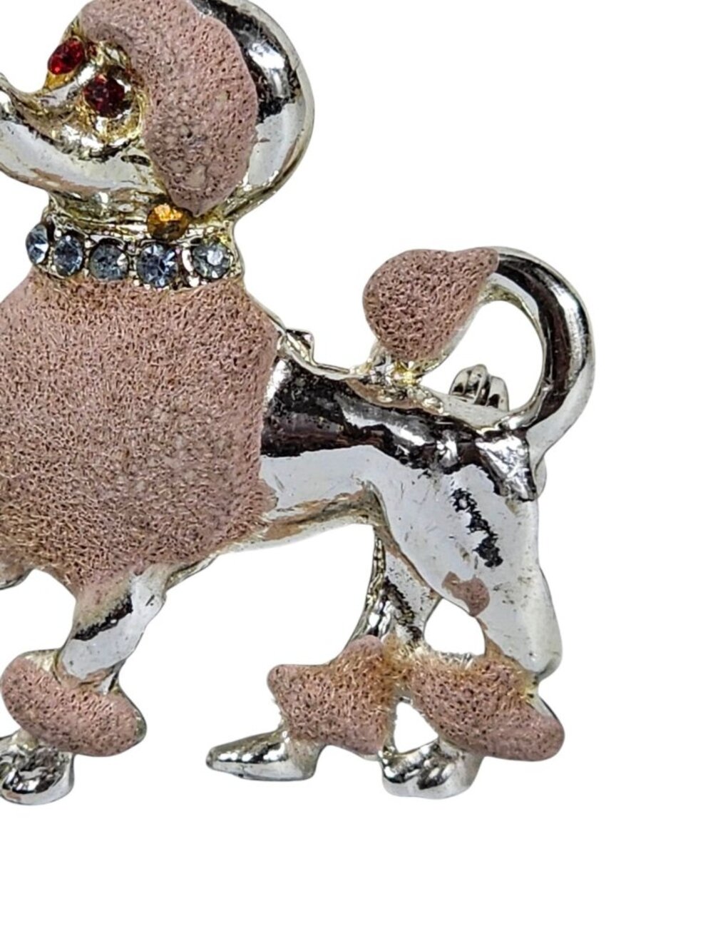 Pink Poodle Dog Brooch Pin Rhinestone Collar Textured Enamel Retro VTG - Picture 4 of 6